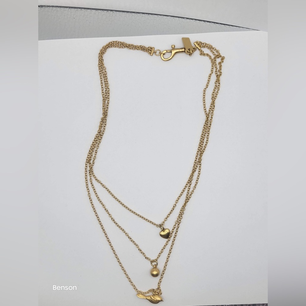 ❤️ EUC Coach 3 Layered Pendants Chain Necklace